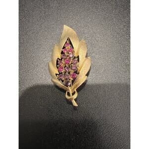 RRO gold Purple Pink Rhinestone Flower Brooch Signed